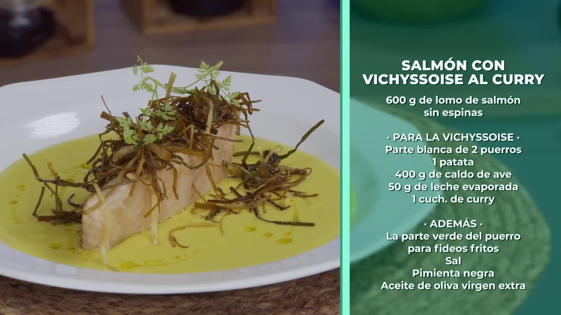 SALMÓN CON VICHYSOISSE AL CURRY, Y CALABACINES FRITOS - 27/05/2026