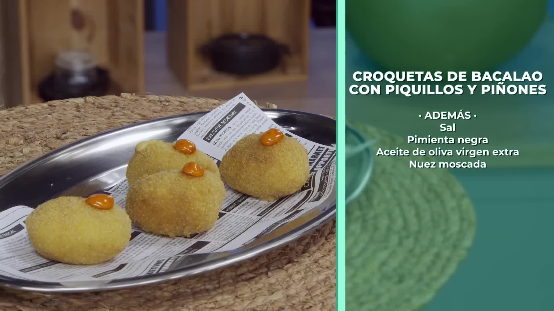 CROQUETAS DE BACALAO CON PIQUILLOS Y PIÑONES, Y CRUMBLE DE FRUTA DE TEMPORADA  - 01/06/2026